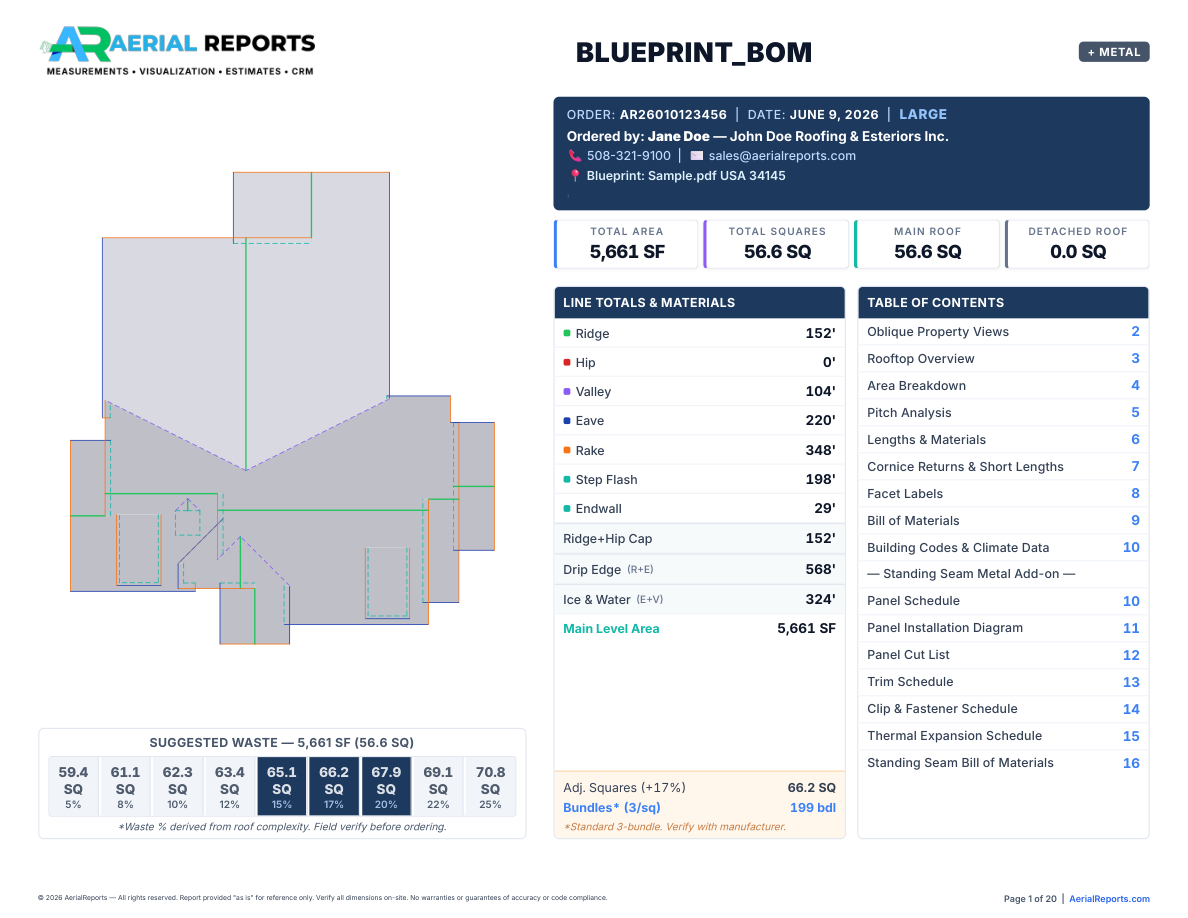 Sample AerialReports blueprint measurement report